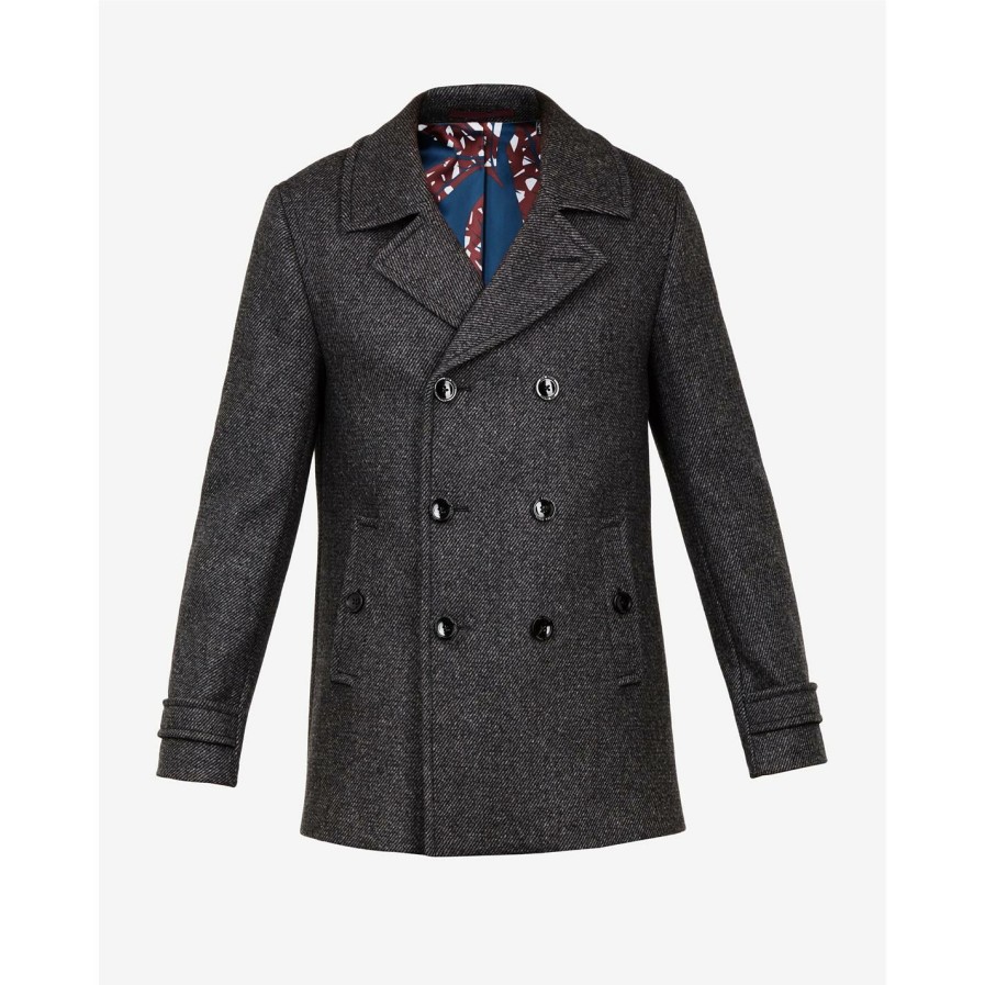 Women Ted Baker | Ted Baker Wool Peacoat For Coats & Jackets Colour Grey