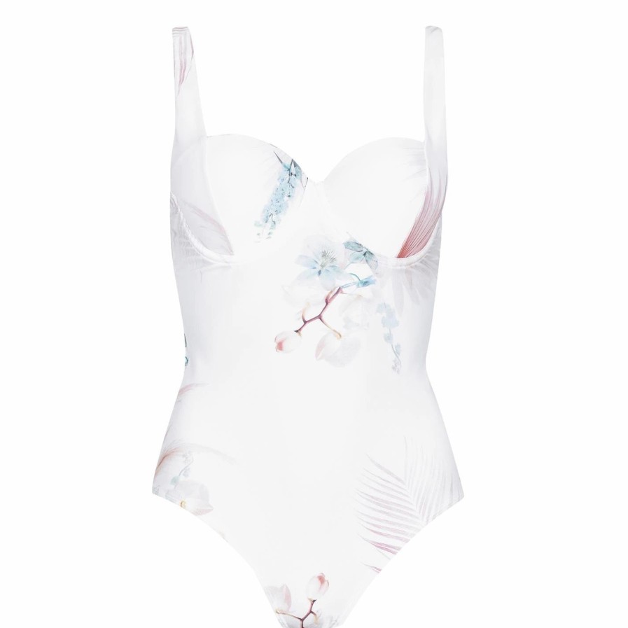 Women Ted Baker | Ted Baker Serene Panel Swimsuit For Bikinis Colour White