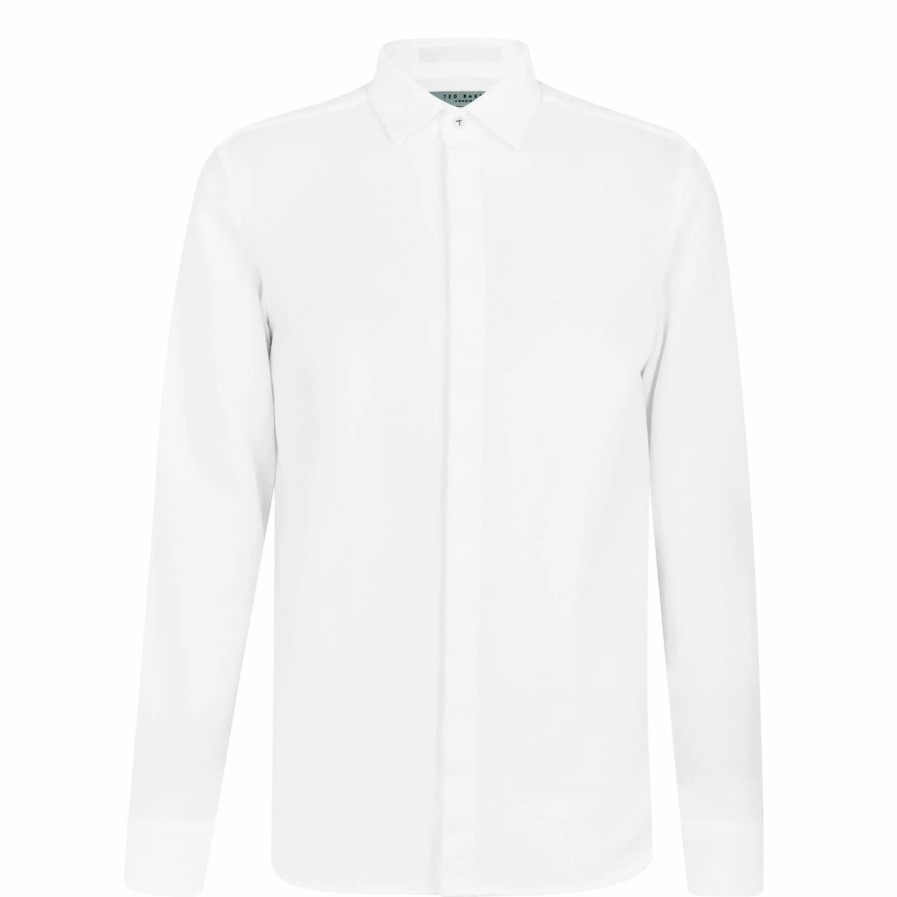 Men Ted Baker | Ted Baker Long Sleeve Topmark Shirt For Casual Shirts Colour White