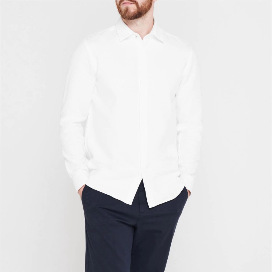 Men Ted Baker | Ted Baker Long Sleeve Topmark Shirt For Casual Shirts Colour White