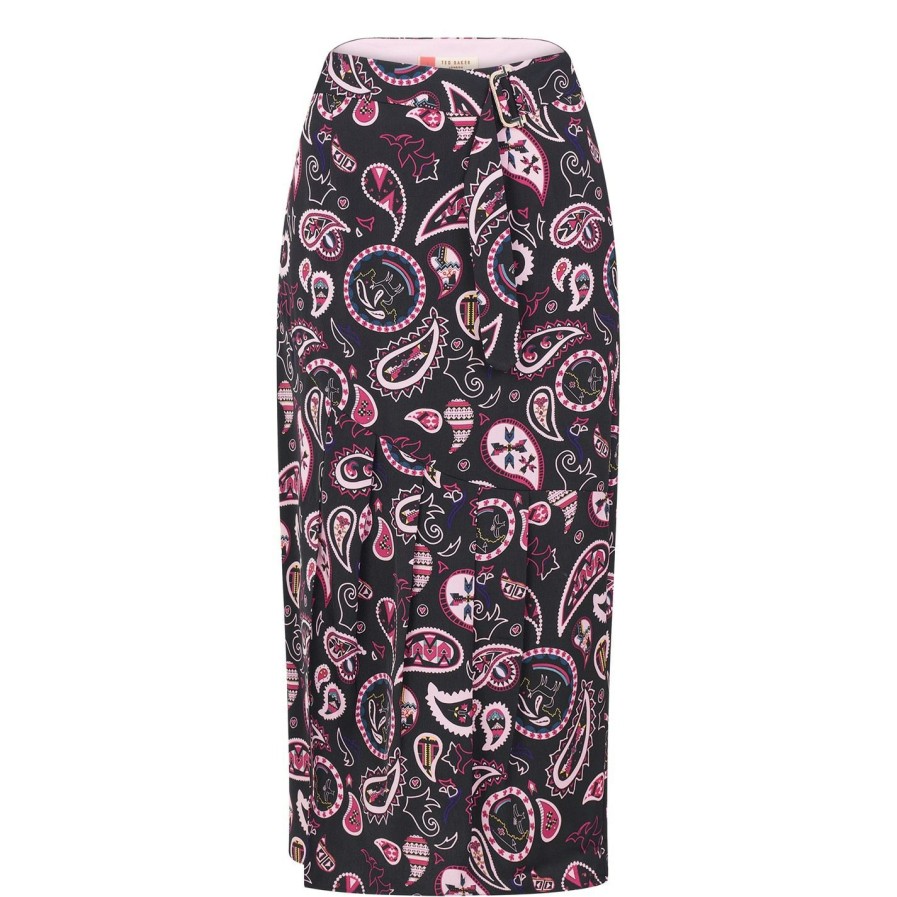 Women Ted Baker | Ted Baker Ted Baker Tria Print Skirt Womens For Skirts Colour Deep Purple