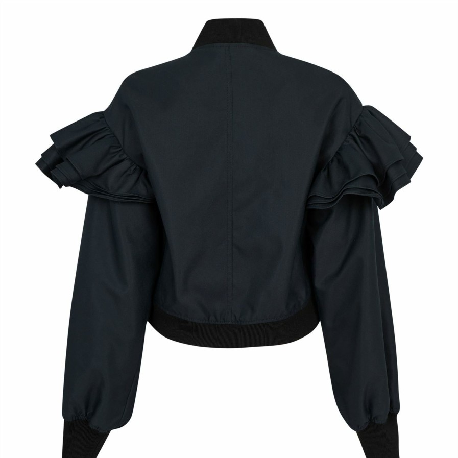 Women Ted Baker | Ted Baker Beckiey Frill Bomber Jacket For Coats & Jackets Colour Dark Navy