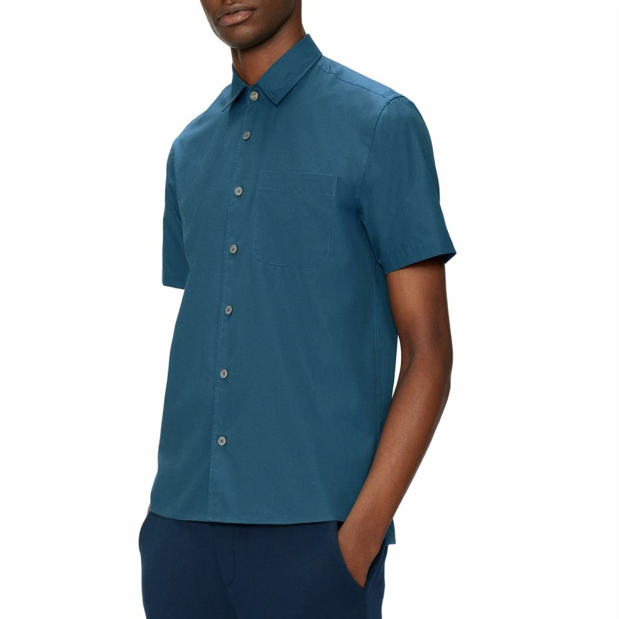 Men Ted Baker | Ted Baker Wolks Short Sleeve Shirt For Casual Shirts Colour Blue