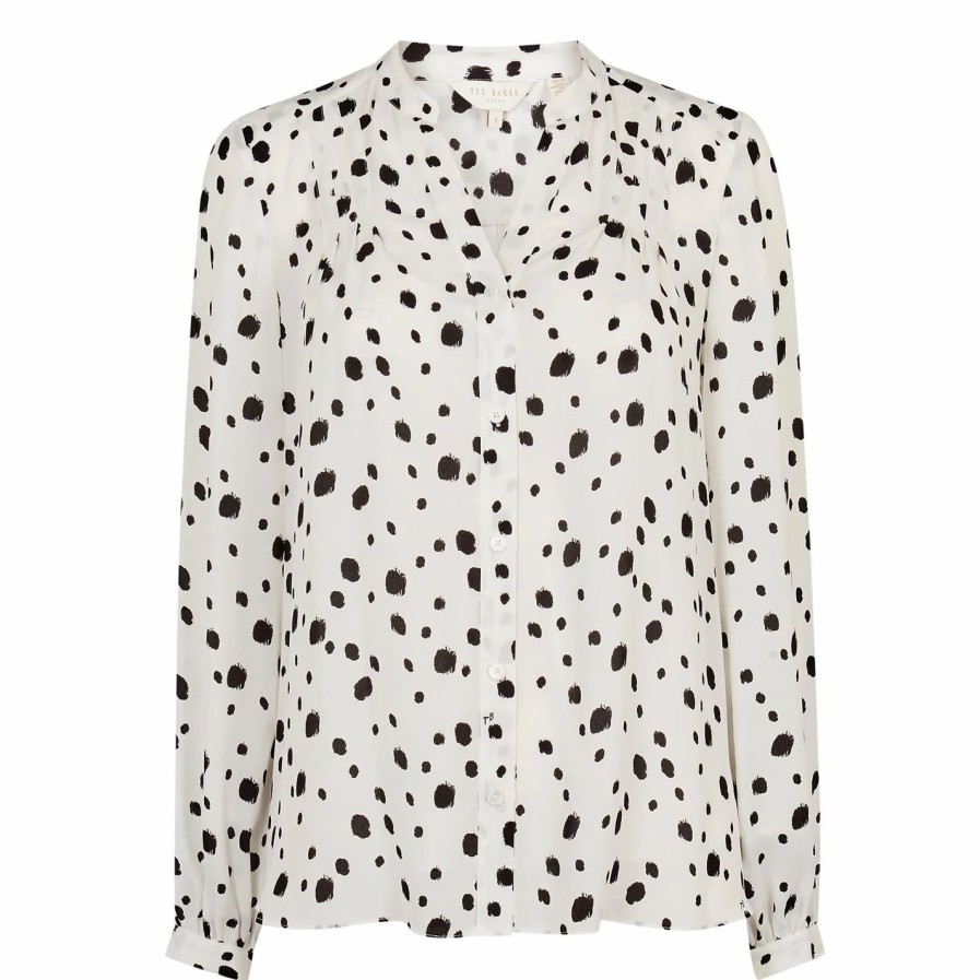 Women Ted Baker | Ted Baker Ted Baker Polka Dot Blouse Womens For Blouses & Shirts Colour White