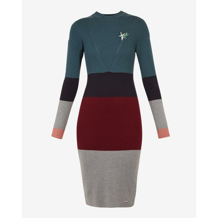 Women Ted Baker | Ted Baker Franae Knitted Dress For Dresses Colour Teal Blue