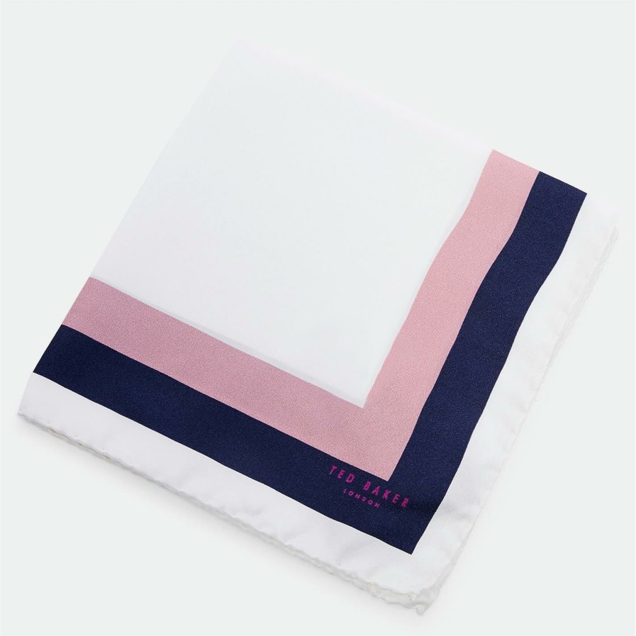 Accessories Ted Baker | Ted Baker Ted Baker Border Pocket Square Mens For Handkerchiefs Colour White