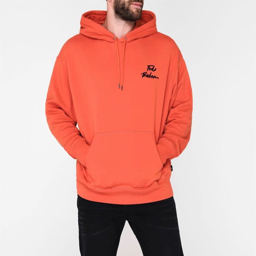 Men Ted Baker | Ted Baker Ted Baker Tavern Hoodie For Big & Tall Knitwear Colour Orange