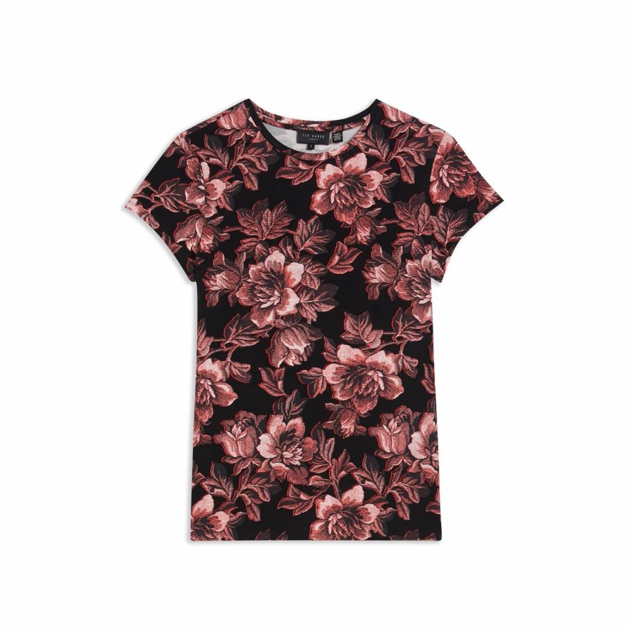 Women Ted Baker | Ted Baker Clari Print Top For Tops Colour Black