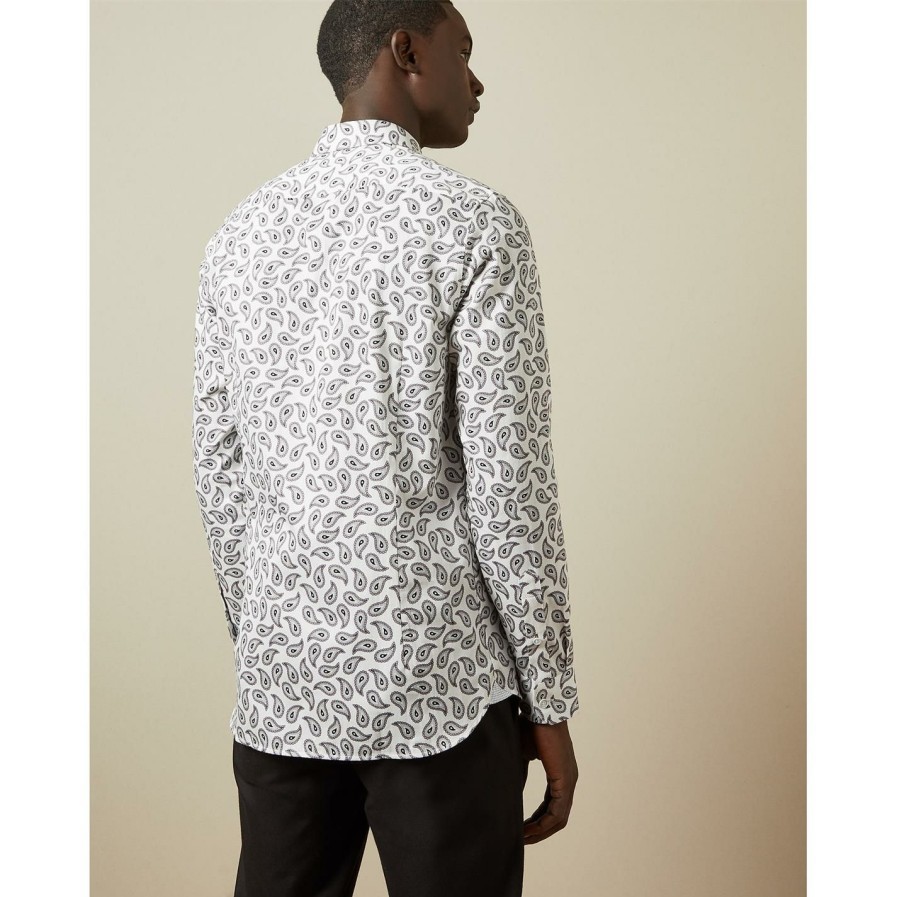 Men Ted Baker | Ted Baker Ted Baker Print Shirt Mens For Casual Shirts Colour White