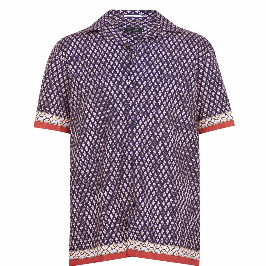 Men Ted Baker | Ted Baker Ted Baker Nelma Short Sleeve Shirt Mens For Casual Shirts Colour Navy