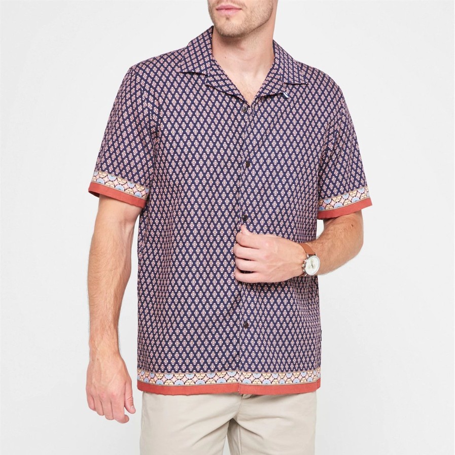 Men Ted Baker | Ted Baker Ted Baker Nelma Short Sleeve Shirt Mens For Casual Shirts Colour Navy