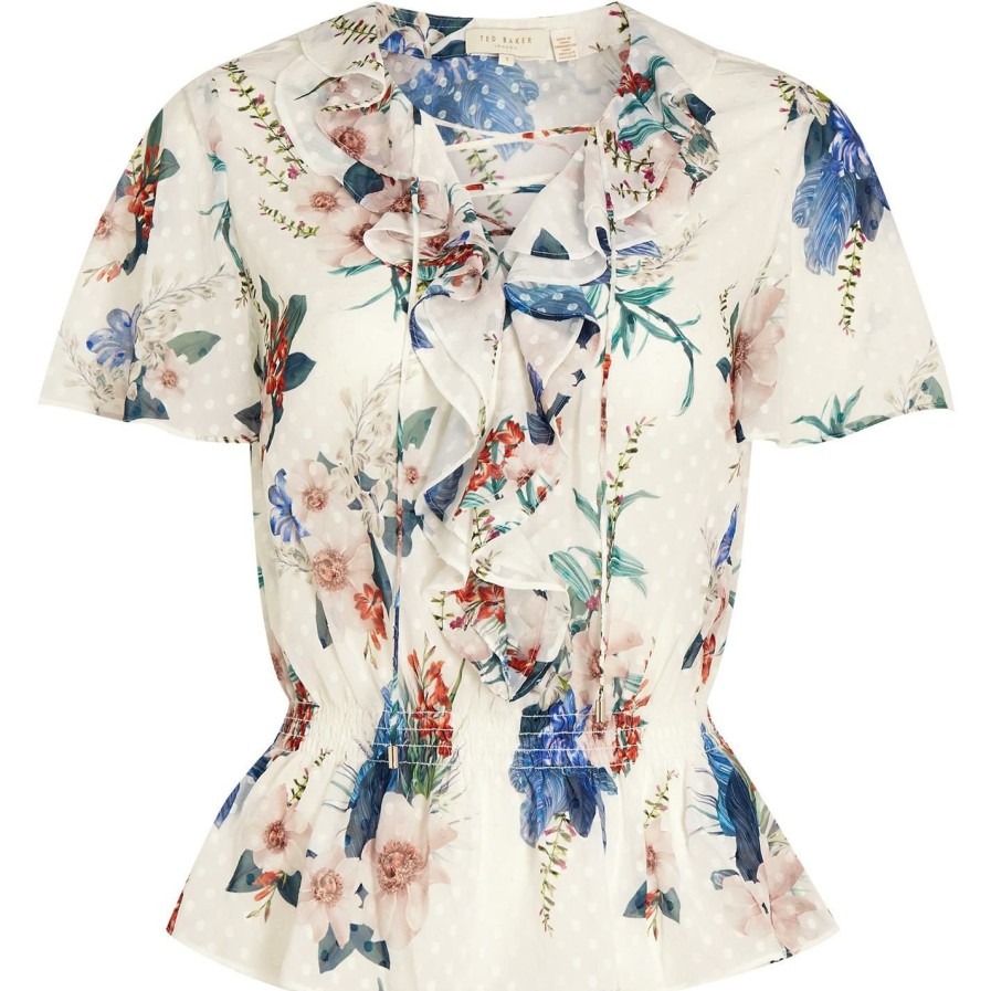 Women Ted Baker | Ted Baker Ruffle Tie Top For Tops Colour Ivory