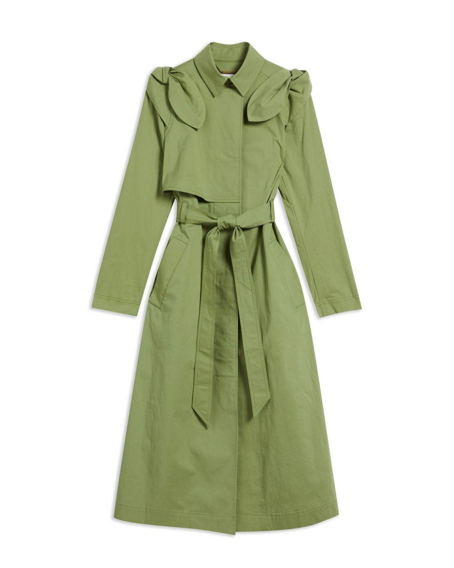 Women Ted Baker | Ted Baker Martna Voluminous Sleeve Trench Coat For Coats & Jackets Colour Mid-Green