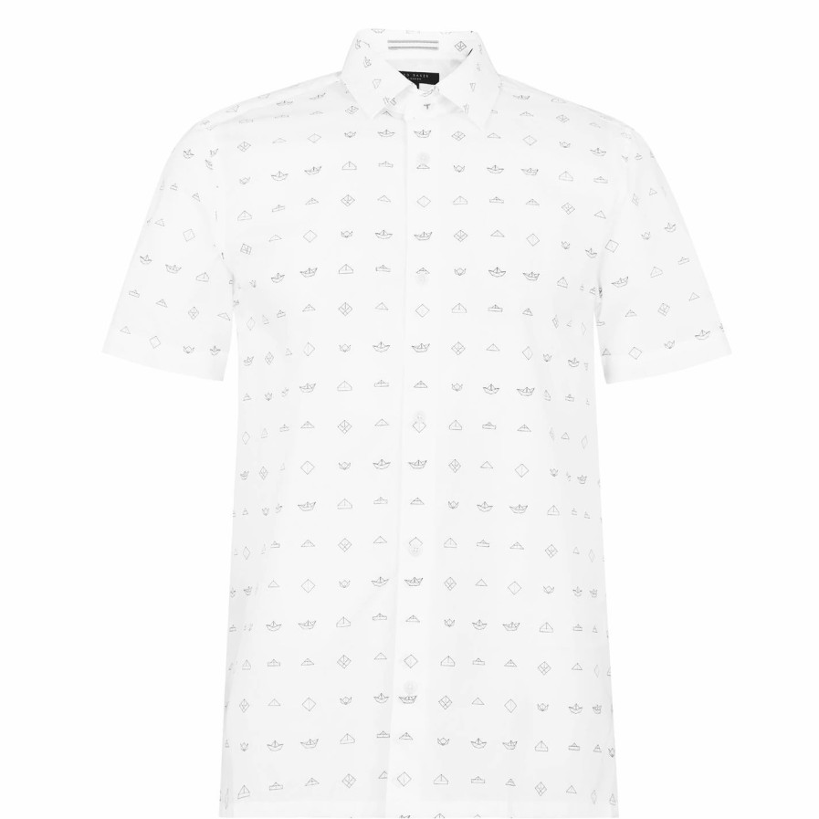 Men Ted Baker | Ted Baker Whit Short Sleeve Shirt For Casual Shirts Colour White