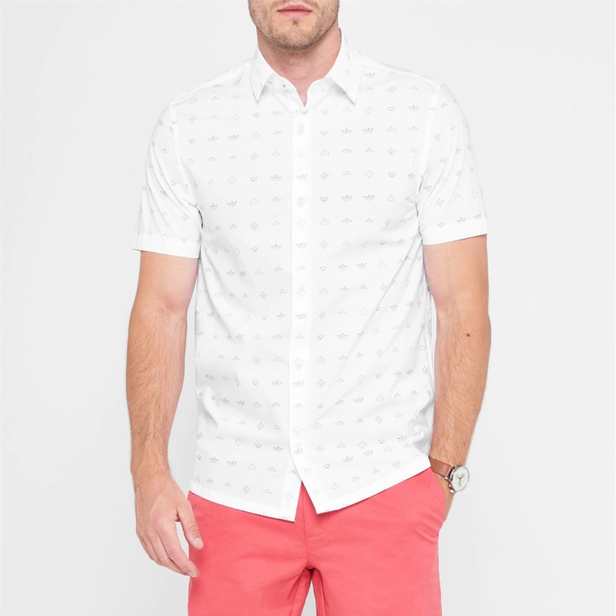 Men Ted Baker | Ted Baker Whit Short Sleeve Shirt For Casual Shirts Colour White