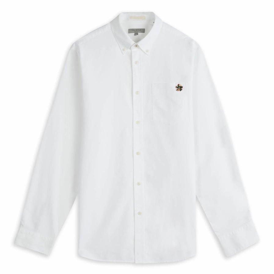 Men Ted Baker | Ted Baker Caplet Oxford Shirt For Casual Shirts Colour White