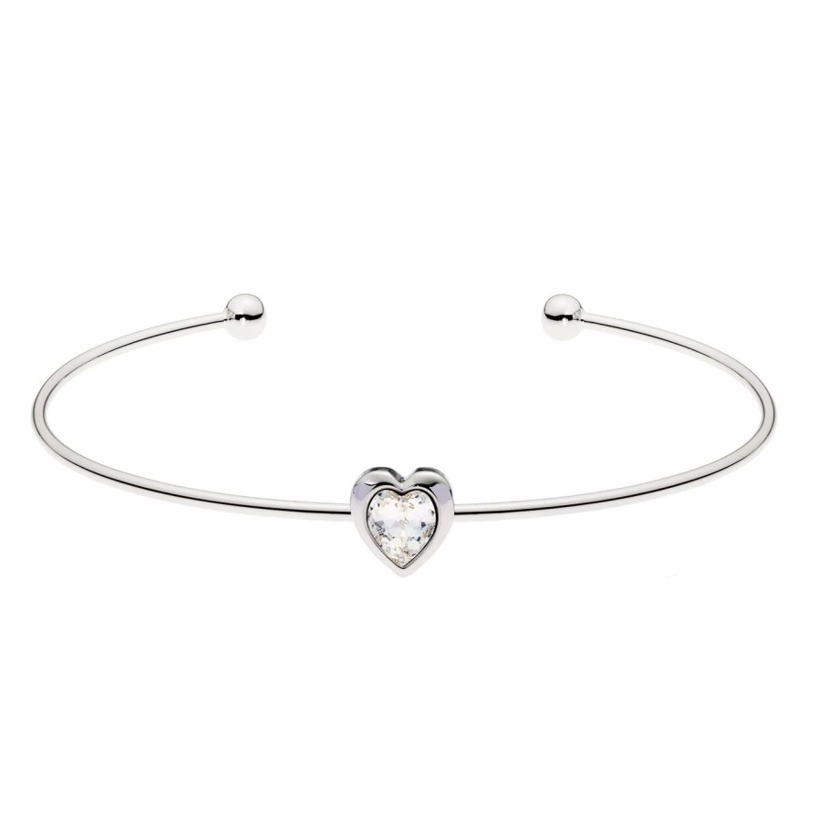 Accessories Ted Baker | Ted Baker Hasina Crystal Heart Ultra Fine Cuff For Bracelets & Bangles Colour Silver/Crystal