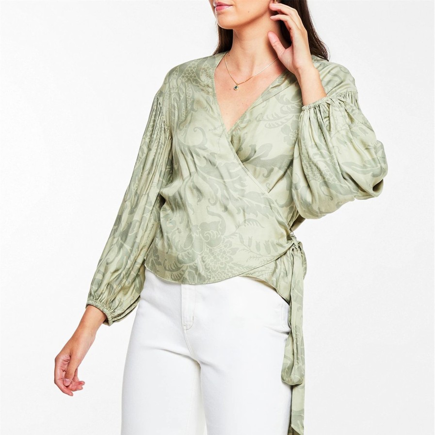 Women Ted Baker | Ted Baker Ted Baker Voilete Wrap Top Womens For Blouses & Shirts Colour Mid-Green