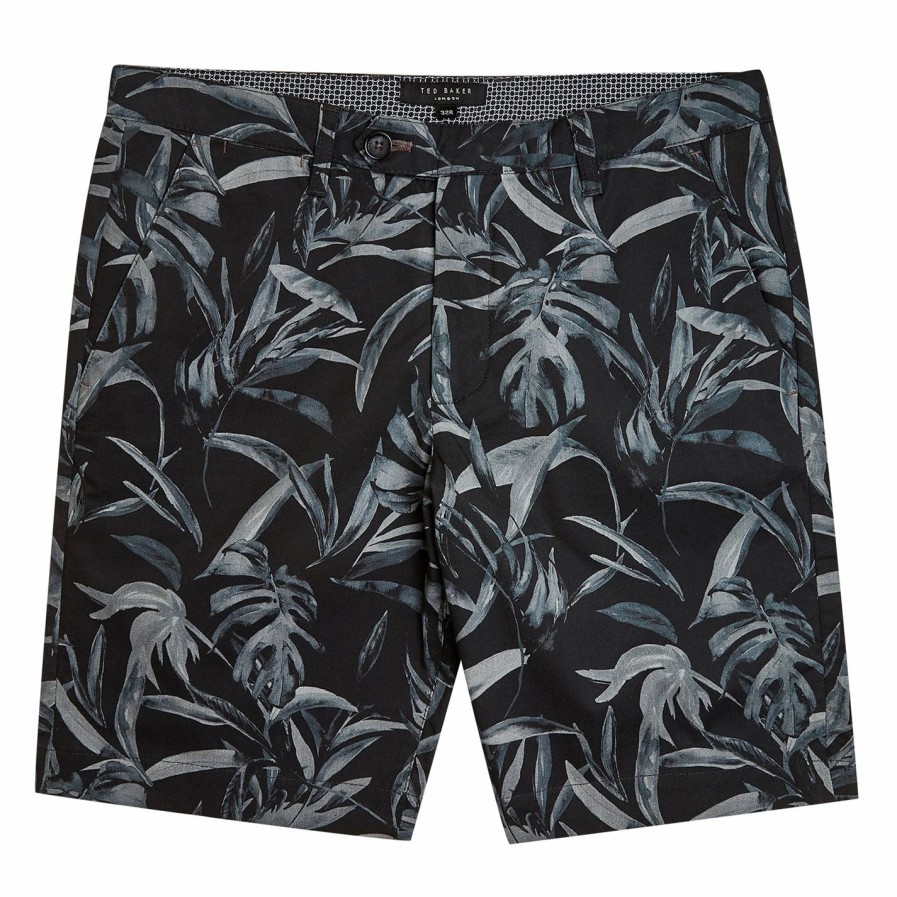 Men Ted Baker | Ted Baker Leaf Print Shorts For Shorts Colour Navy