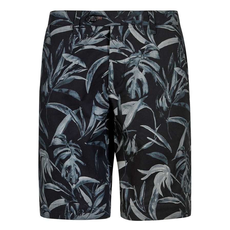 Men Ted Baker | Ted Baker Leaf Print Shorts For Shorts Colour Navy