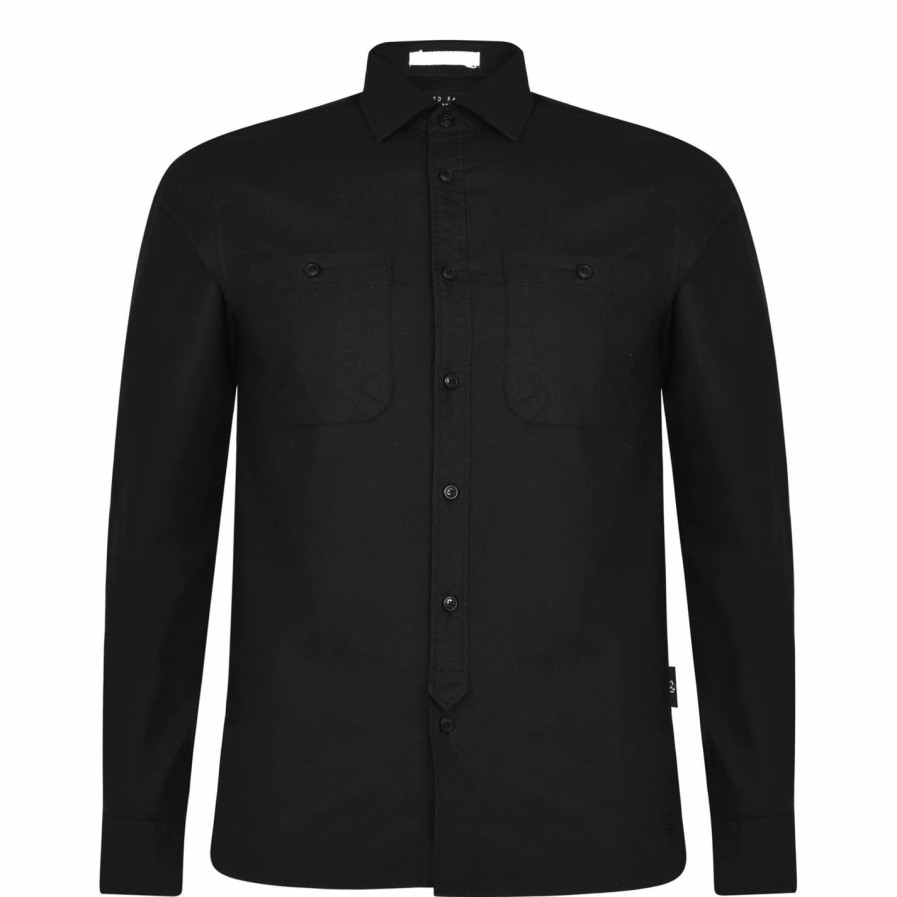 Men Ted Baker | Ted Baker Tester Work Shirt For Casual Shirts Colour Black