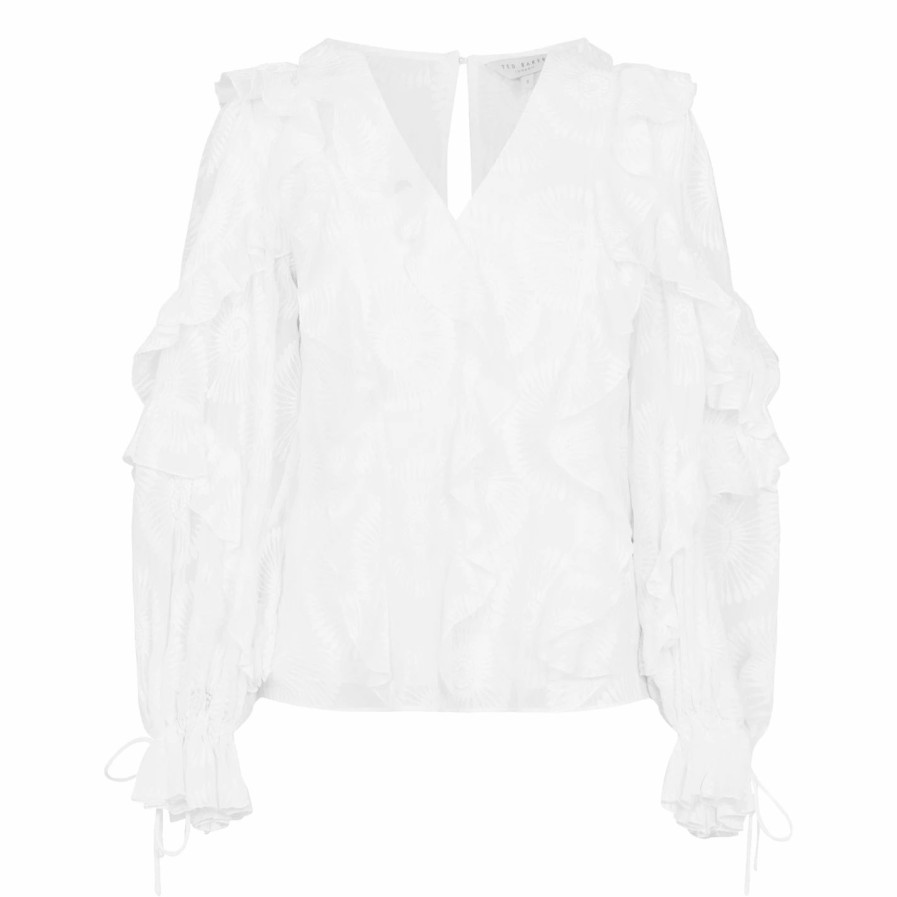 Women Ted Baker | Ted Baker Janeio Ruffle Top For Blouses & Shirts Colour White