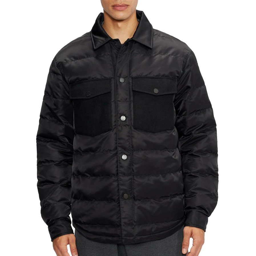 Men Ted Baker | Ted Baker Velocity Quilted Over Shirt For Big & Tall Coats & Jackets Colour Black