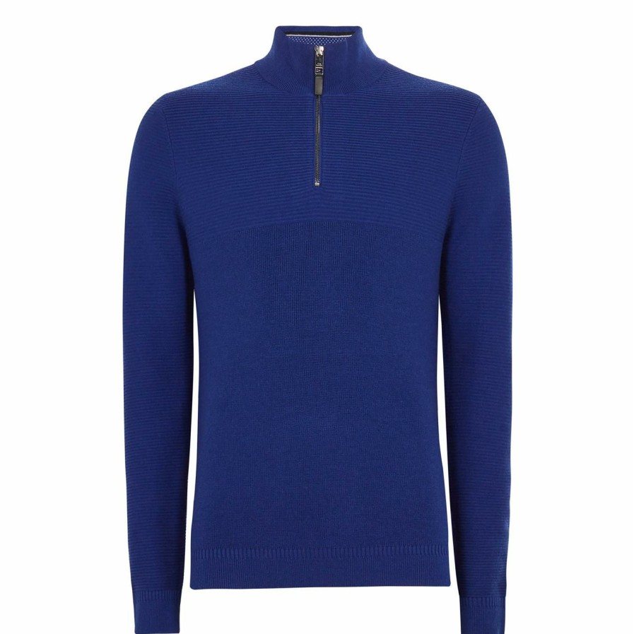 Men Ted Baker | Ted Baker Newport Jumper For Big & Tall Knitwear Colour Blue