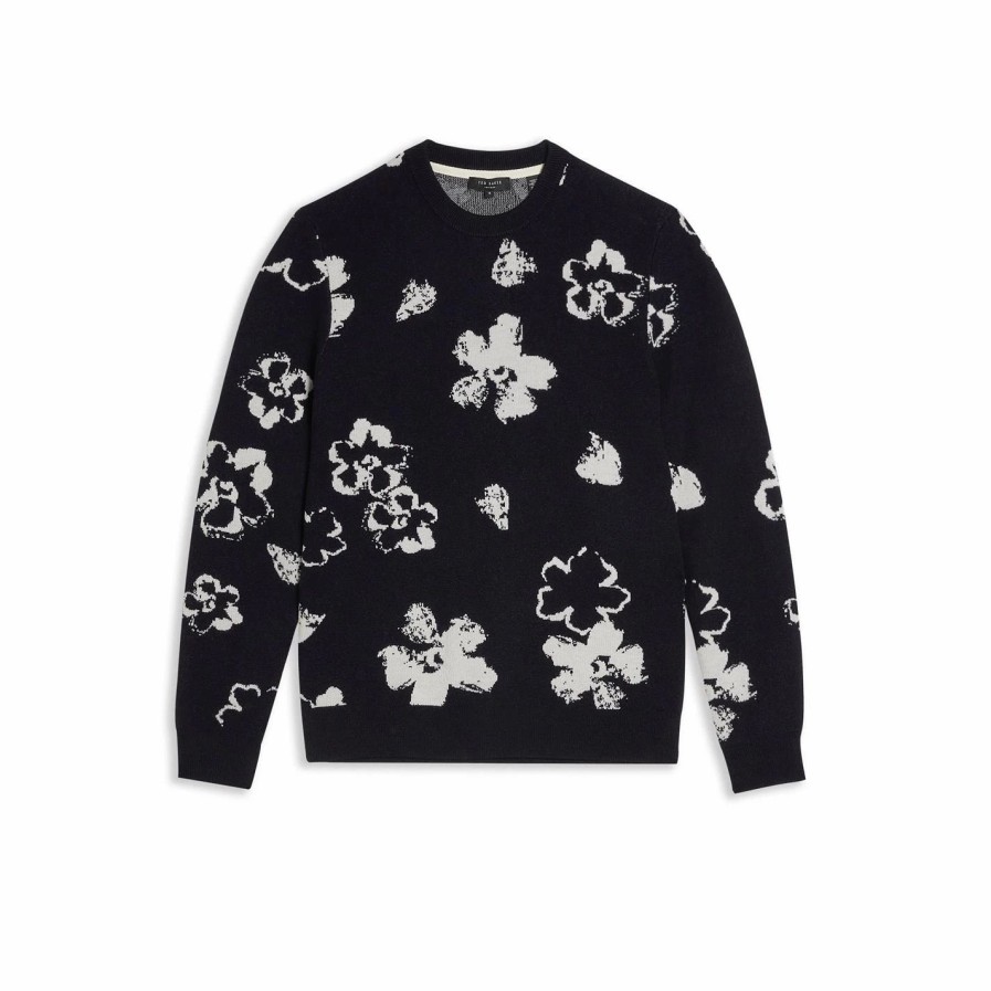 Women Ted Baker | Ted Baker Sandsen Floral Sweatshirt For Knitwear Colour Dark Navy