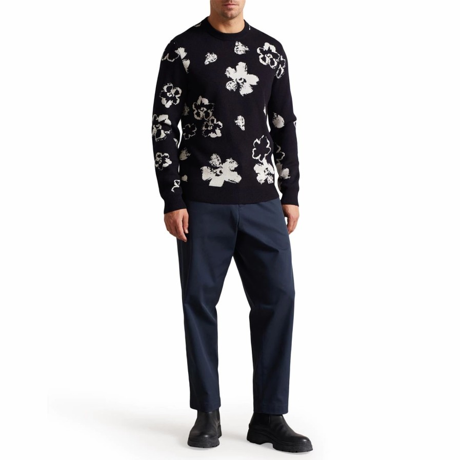 Women Ted Baker | Ted Baker Sandsen Floral Sweatshirt For Knitwear Colour Dark Navy