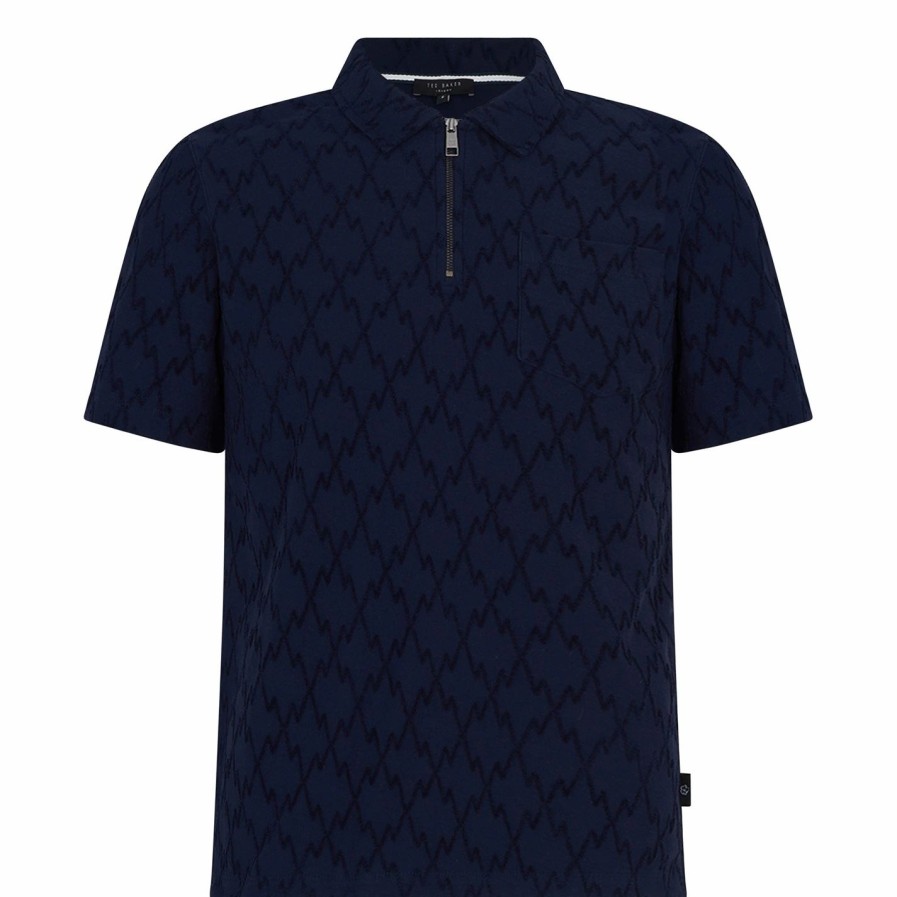 Men Ted Baker | Ted Baker Coram Zip Polo Shirt For Polo Shirts Colour Navy