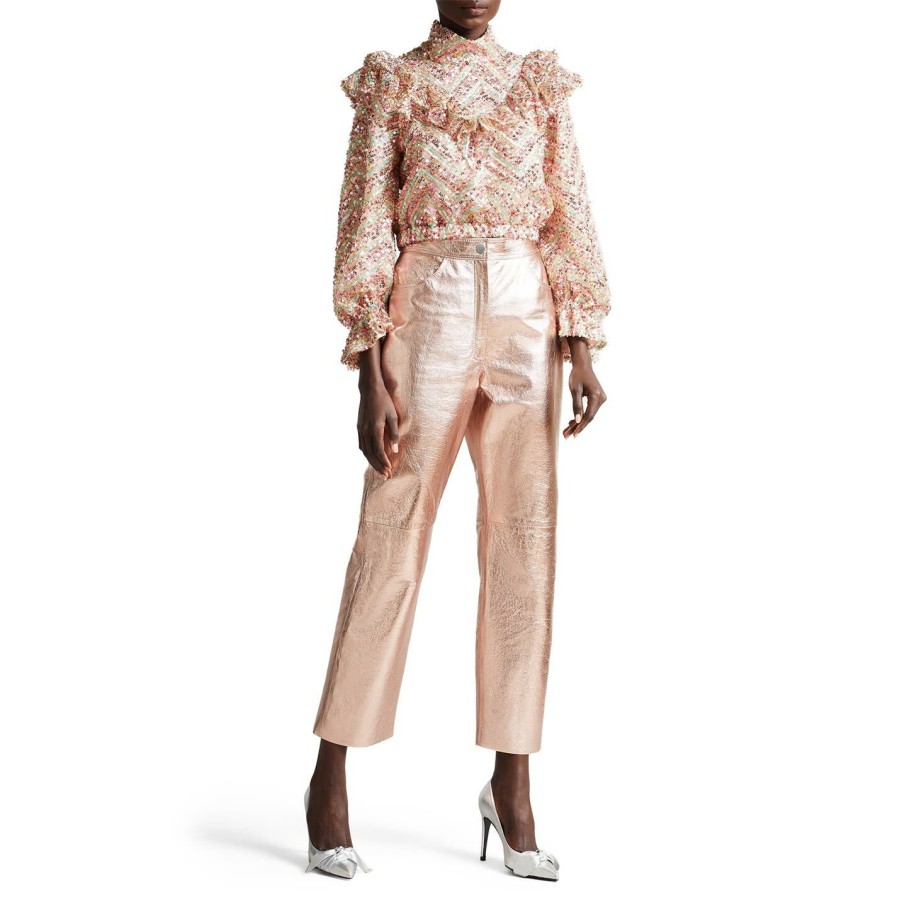 Women Ted Baker | Ted Baker Ailsaa Metallic Flared Trousers For Trousers Colour Pink