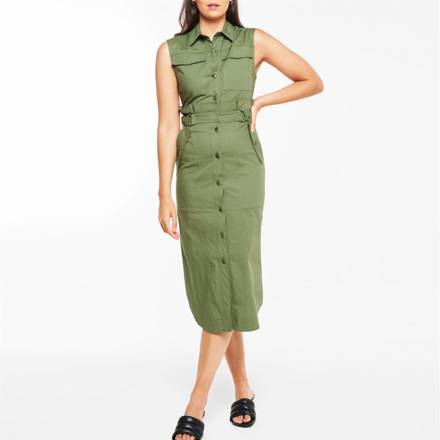 Women Ted Baker | Ted Baker Zamya Utility Dress For Dresses Colour Khaki