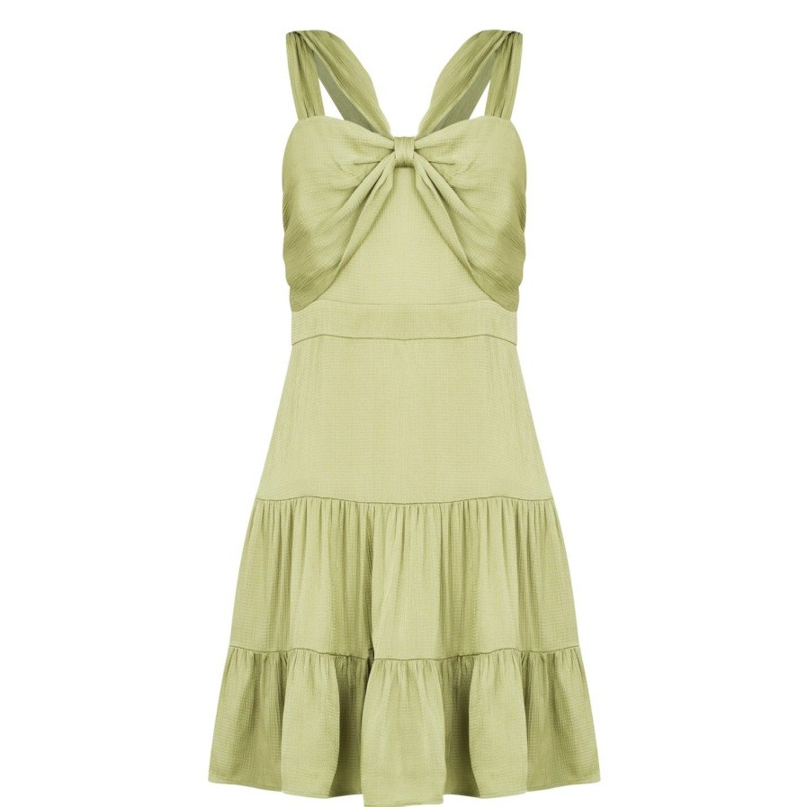 Women Ted Baker | Ted Baker Phoenyx Knot Dress For Wedding Guest Dresses Colour Mid-Green