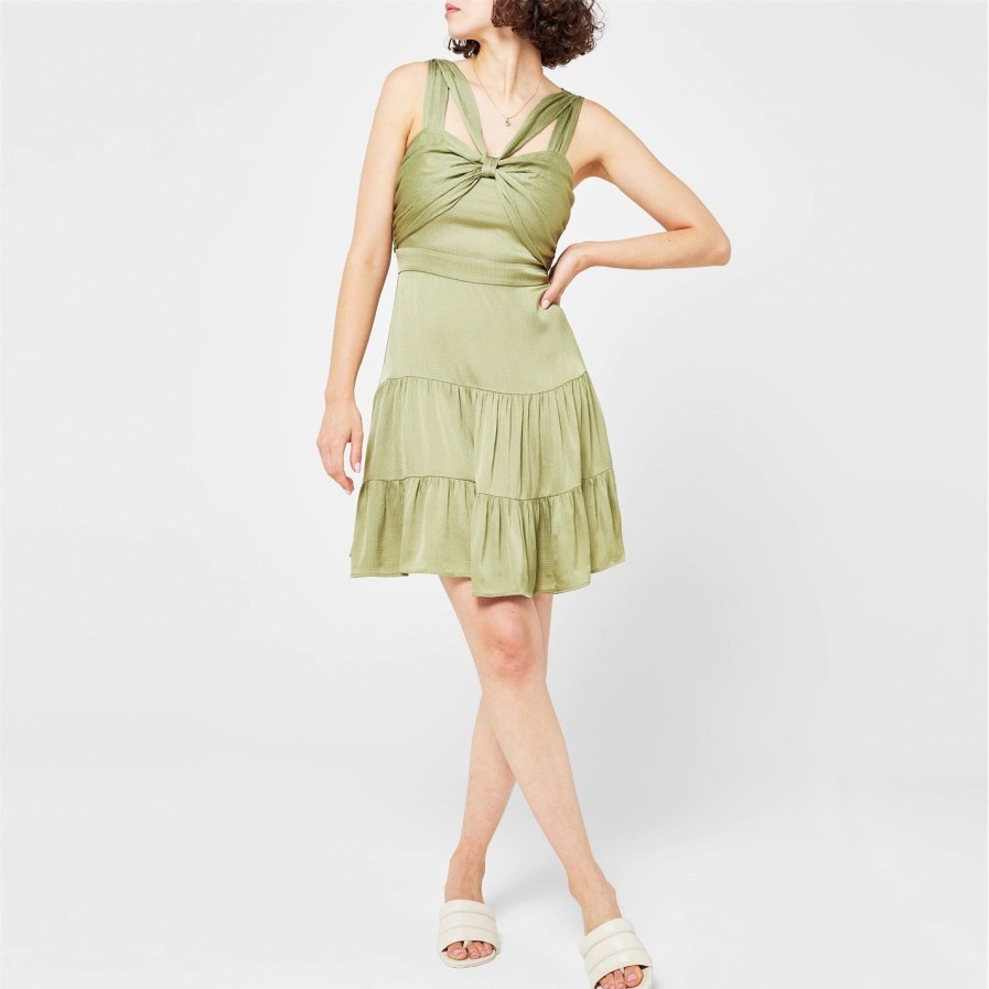 Women Ted Baker | Ted Baker Phoenyx Knot Dress For Wedding Guest Dresses Colour Mid-Green