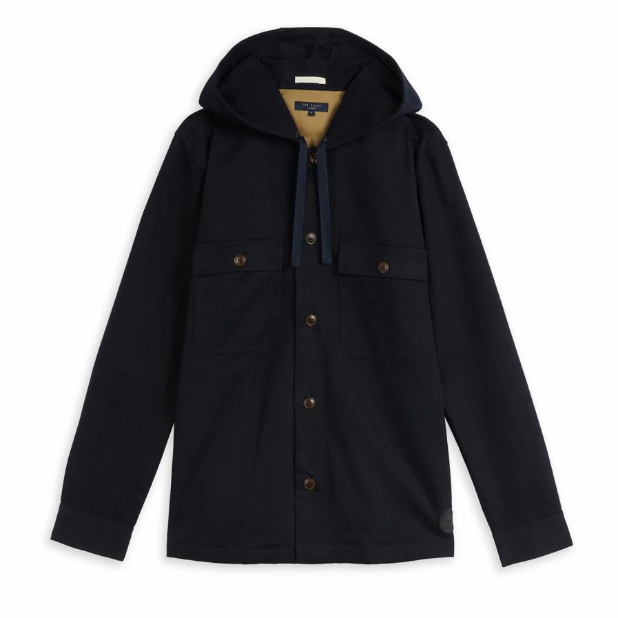 Men Ted Baker | Ted Baker Marking Shacket For Big & Tall Coats & Jackets Colour Navy