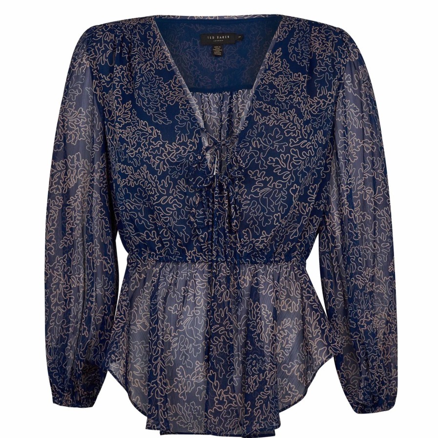 Women Ted Baker | Ted Baker Mildrid Tie Blouse For Blouses & Shirts Colour Dk-Navy