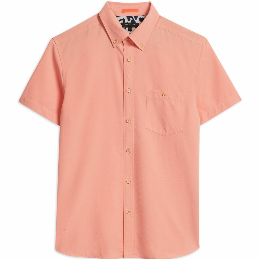 Men Ted Baker | Ted Baker Kostume Short Sleeve Shirt For Casual Shirts Colour Coral