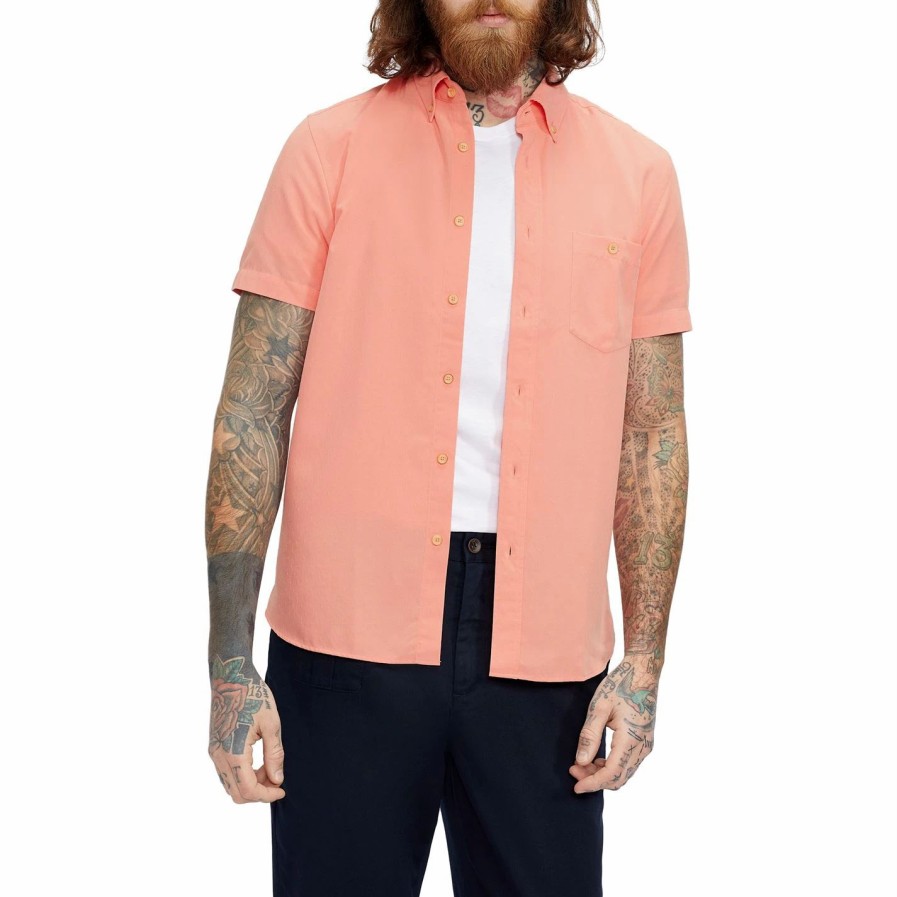 Men Ted Baker | Ted Baker Kostume Short Sleeve Shirt For Casual Shirts Colour Coral