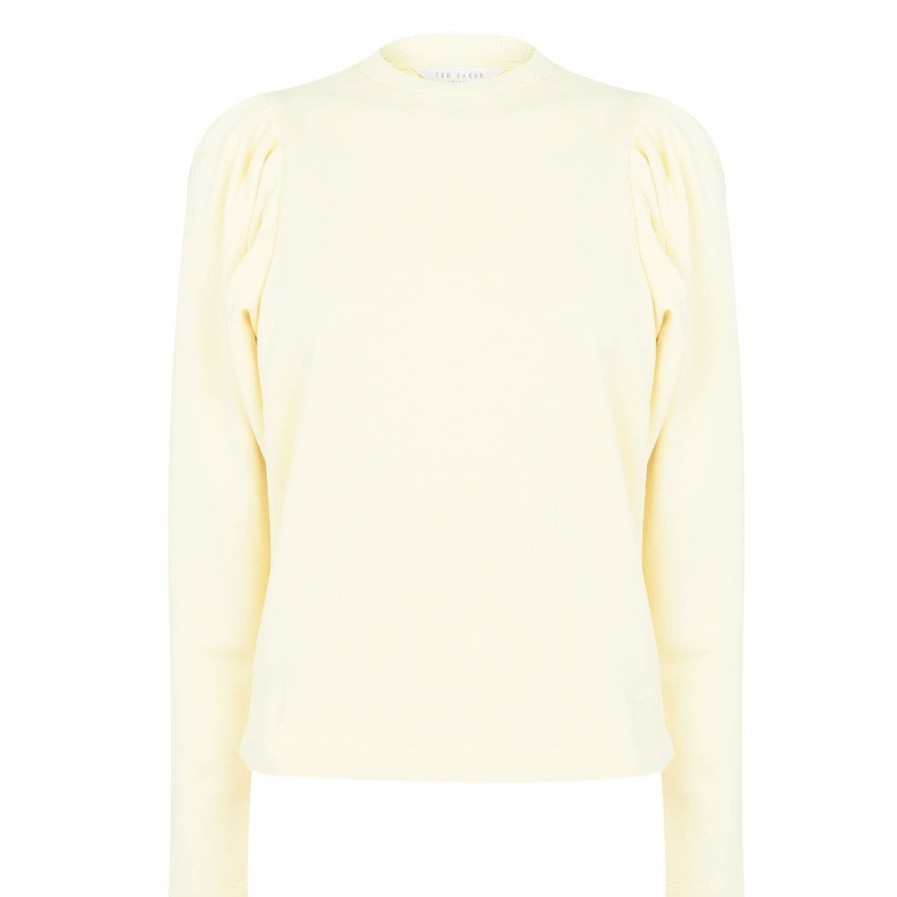 Women Ted Baker | Ted Baker Kelesi Puff Sleeve Top For Hoodies And Sweatshirts Colour Yellow