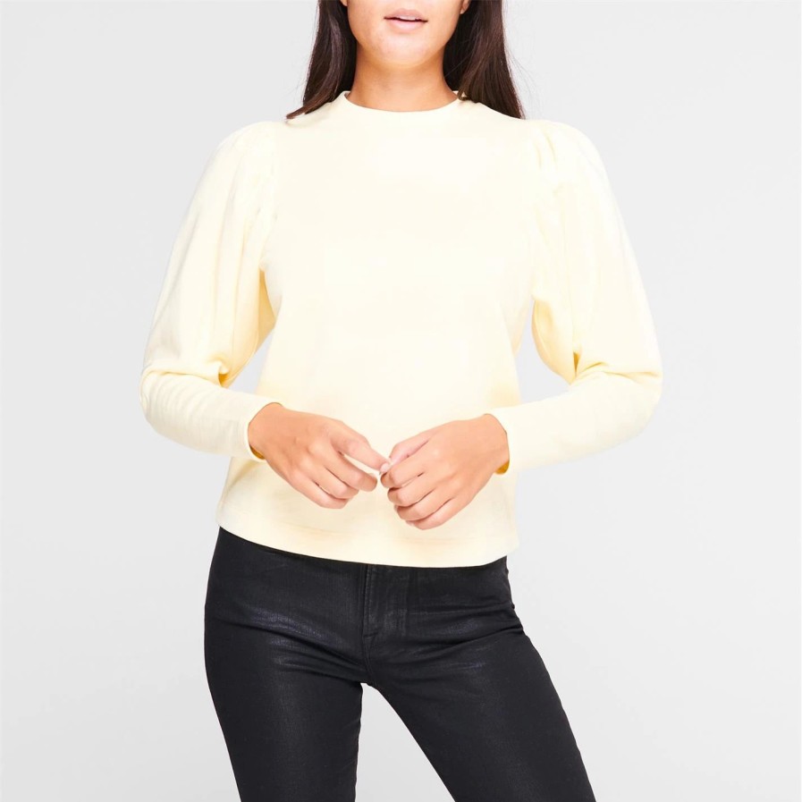 Women Ted Baker | Ted Baker Kelesi Puff Sleeve Top For Hoodies And Sweatshirts Colour Yellow