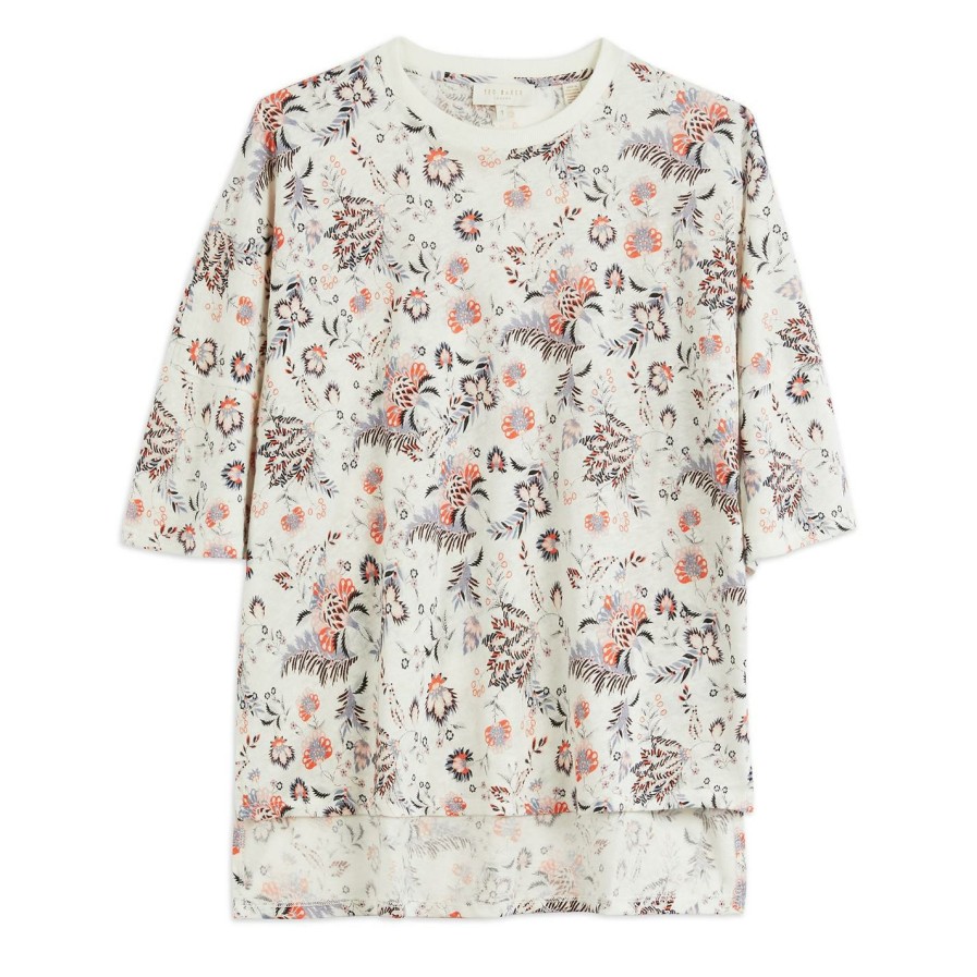 Women Ted Baker | Ted Baker Reihel Linen T Shirt For Tops Colour White