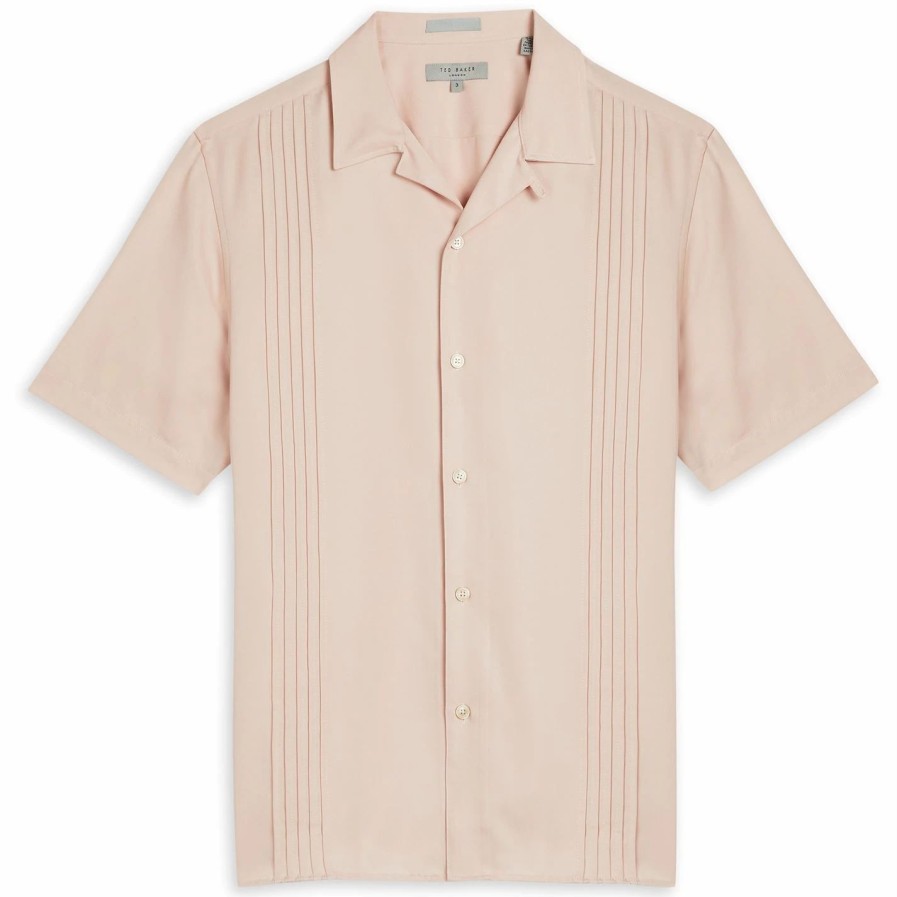 Men Ted Baker | Ted Baker Calligraphy Short Sleeve Shirt For Casual Shirts Colour Lt-Pink