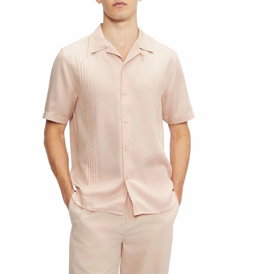 Men Ted Baker | Ted Baker Calligraphy Short Sleeve Shirt For Casual Shirts Colour Lt-Pink