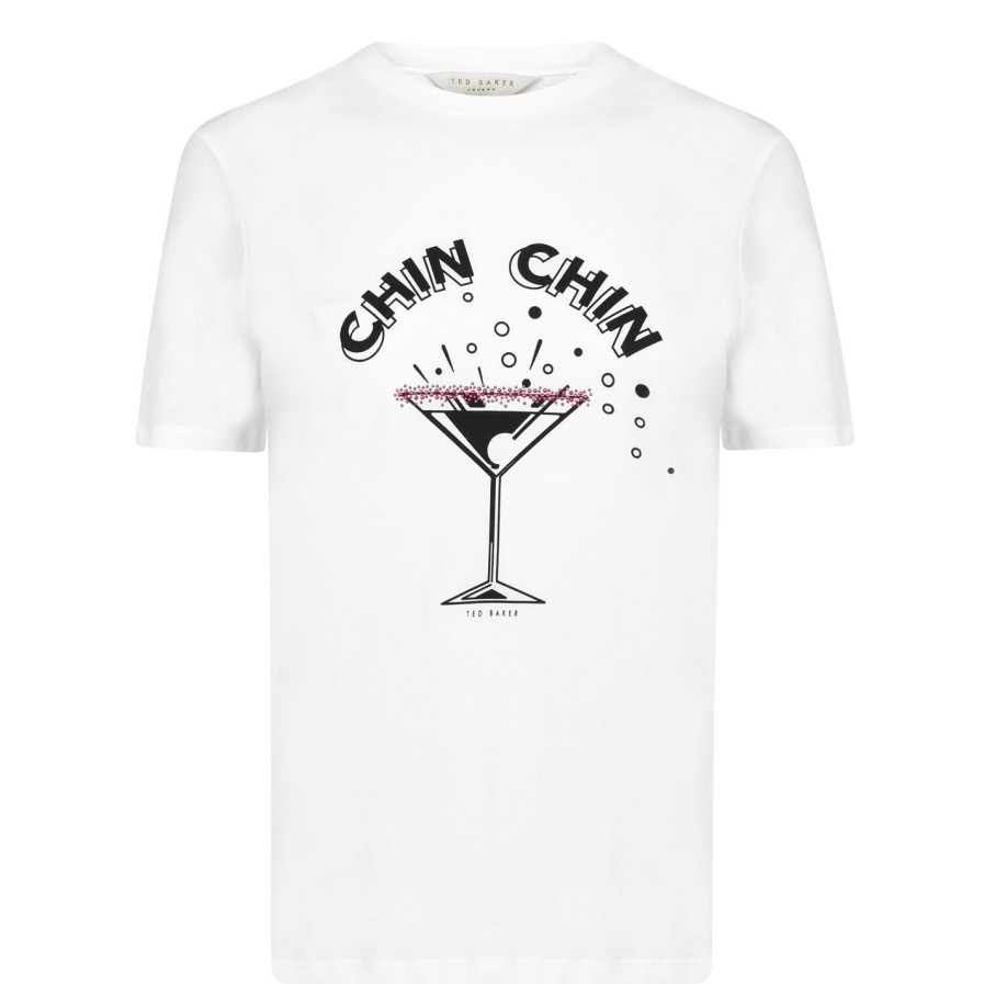 Women Ted Baker | Ted Baker Zooey Chin Chin T Shirt For Tops Colour White