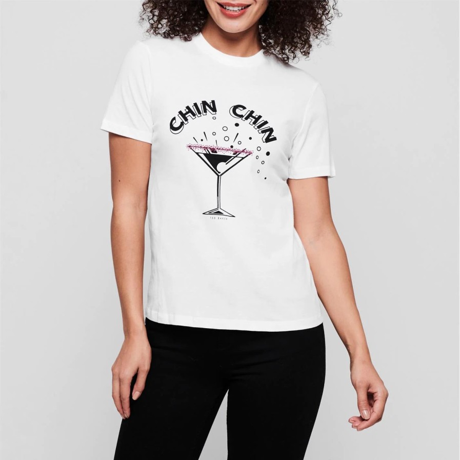 Women Ted Baker | Ted Baker Zooey Chin Chin T Shirt For Tops Colour White