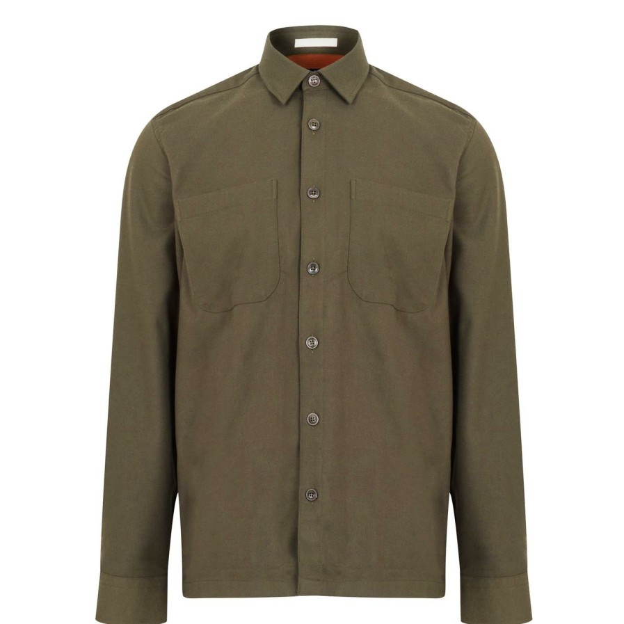 Men Ted Baker | Ted Baker Ted Baker Lessons Twill Shirt For Casual Shirts Colour Green