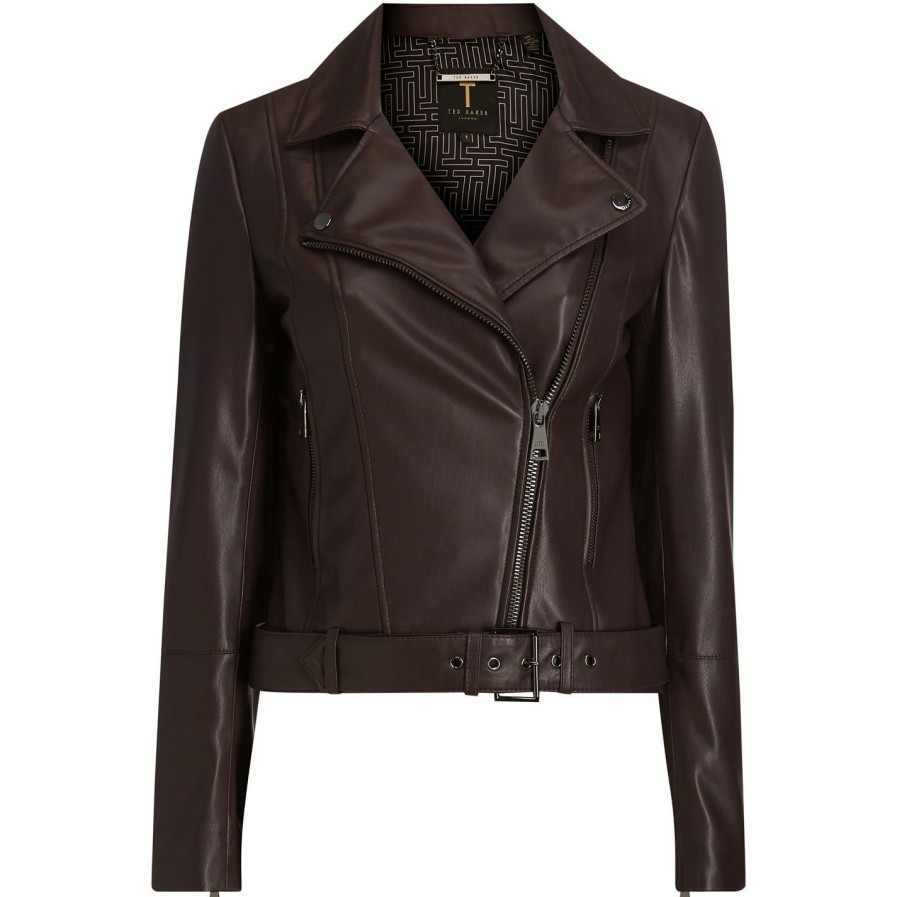 Women Ted Baker | Ted Baker Ppiy Biker Jacket For Coats & Jackets Colour Deep Purple