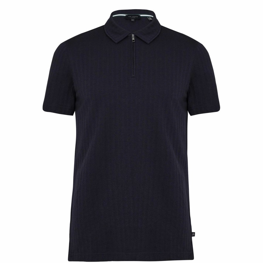 Men Ted Baker | Ted Baker Speysid Zip Polo Shirt For Polo Shirts Colour Navy