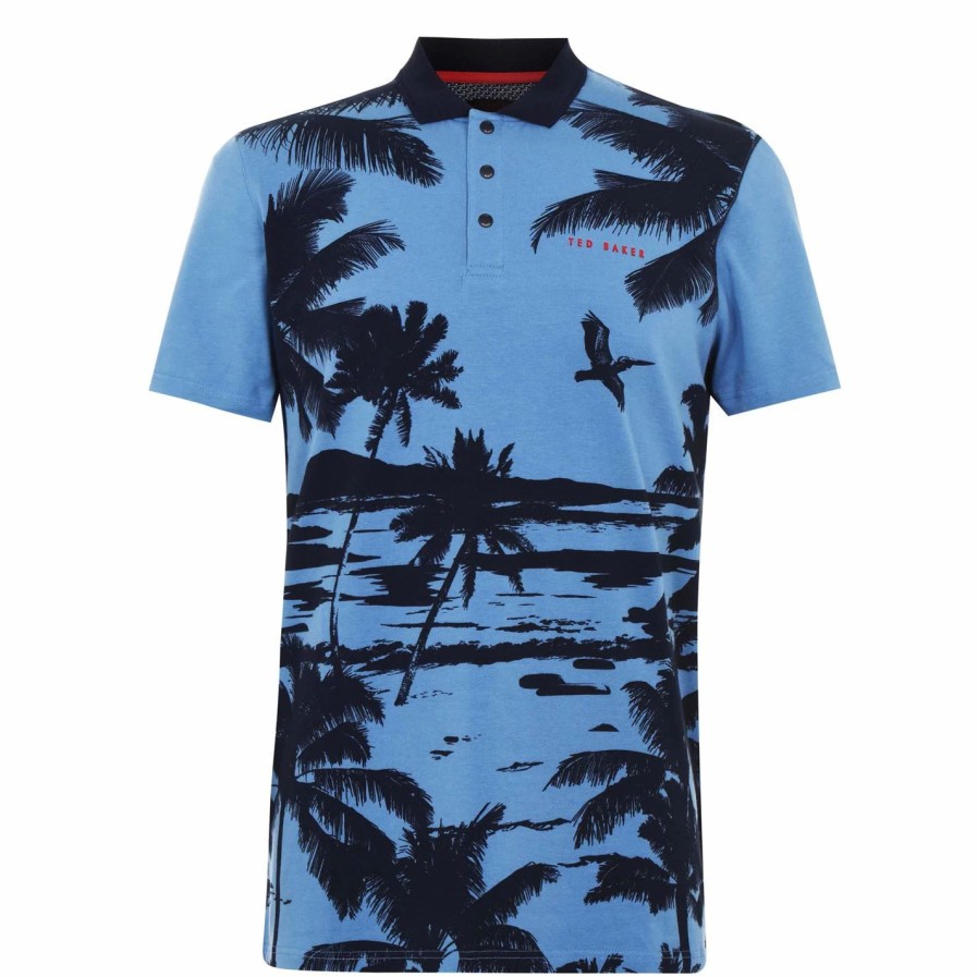 Sports & Fitness Ted Baker | Ted Baker Green Polo Shirt For Mens Golf Tops Colour Navy/Lt Blue